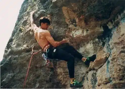 Charles Kallassy lead climbing outdoors
