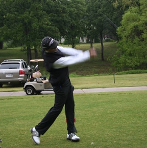 Charles Kallassy performing a long-drive exhibition